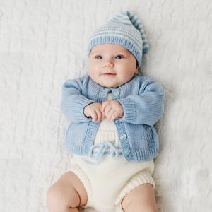 Baby Knitting Pattern Cardigan, Dungaree Shorts, Pixie Hat, Knitting Pattern 3 Sizes DIGITAL DOWNLOAD 176
