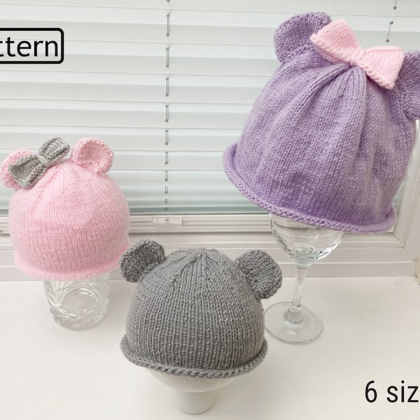 Knitting Pattern for  Babies Bear Hat - 0-3 months to 8yrs 6 Sizes - Baby Hat Knitting Pattern - Double Knitting Yarn - KP453