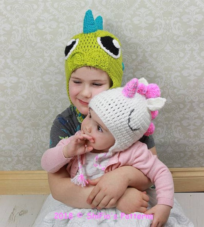 CROCHET PATTERN For Unicorn, Dinosaur, Dragon Hat Beanie in 4 Sizes baby, toddler, child, adult PDF 361 Digital Download image 6