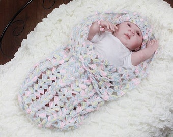 CROCHET PATTERN For Melody Baby Cocoon, Papoose & Hat PDF 167 Digital Download
