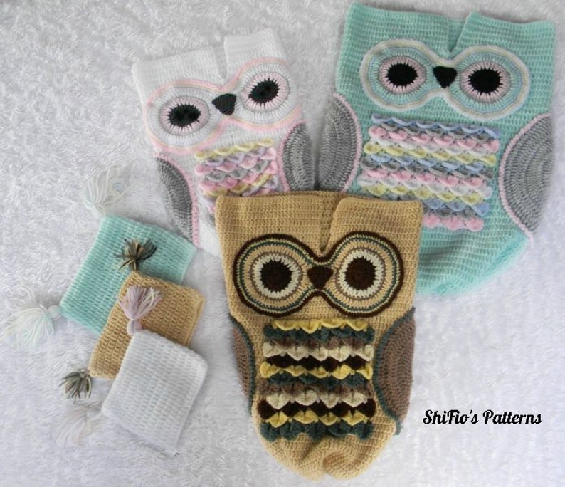 Crochet Pattern Owl Baby Cocoon Papoose Baby Owl Cocoon 3 Sizes Deustch Francais Dutch CP245 image 5