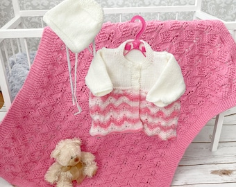 Knitting Pattern - Knitted Jacket Pattern - Bonnet Pattern - Matinee Jacket Pattern - Baby Blanket Knitting Pattern  - KP630