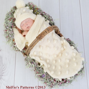 KNITTING PATTERN For Baby Bobble Cocoon, Papoose & Hat in 2 Sizes 0 to 3 months and 3-6 months PDF KP128 Digital Download