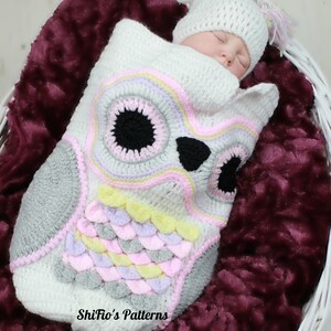 Crochet Pattern Owl Baby Cocoon Papoose Baby Owl Cocoon 3 Sizes Deustch Francais Dutch CP245 image 6