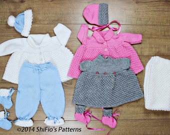 KNITTING PATTERN For Bobble Baby Jacket, Trousers,Pants Dress, Booties, Hat & Blanket / Afghan PDF 43 Digital Download