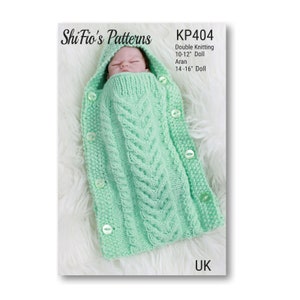 KNITTING PATTERN For Sleeping Bag for doll, doll clothes pattern, preemie baby knitting pattern, 10&quot;-12&quot;, 14&quot;-16&quot; PDF KP404