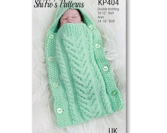 KNITTING PATTERN For Sleeping Bag for doll, doll clothes pattern, preemie baby knitting pattern, 10"-12", 14"-16" PDF KP404