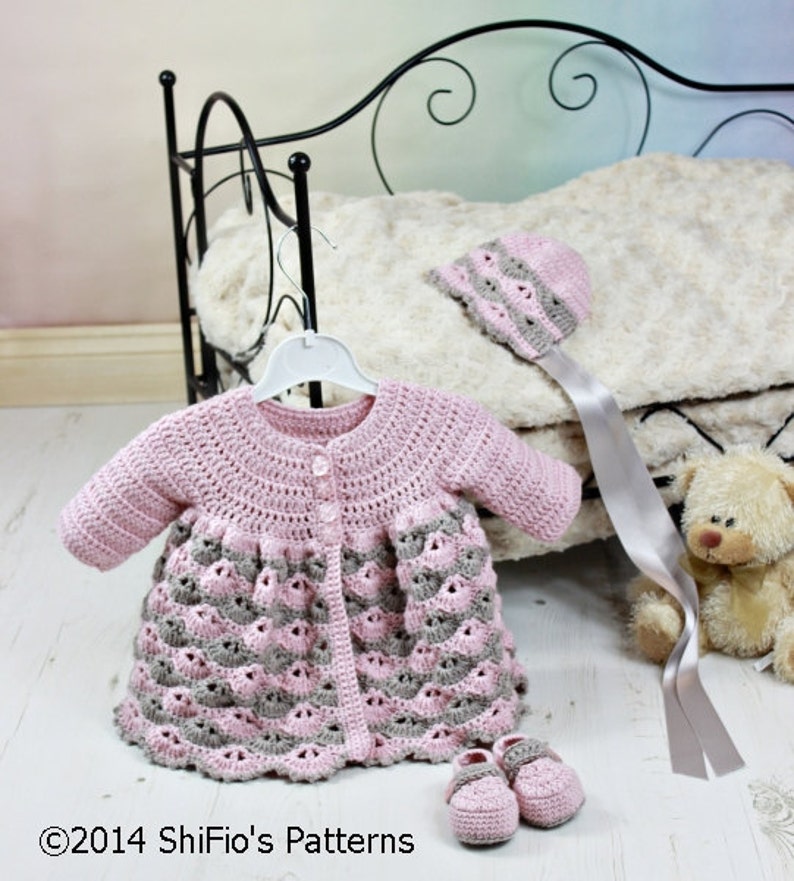 CROCHET PATTERN For Baby Matinee Jacket, Hat & Shoes PDF 278 Digital Download image 2