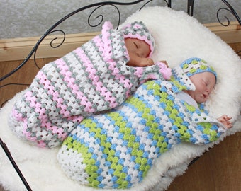 Crochet Pattern - Granny Stitch Baby Cocoon - Sleep Sack - Papoose - crochet baby Hat pattern - 3 Sizes - USA & UK terms - CP329 PDF