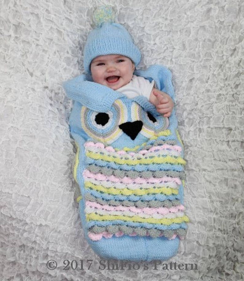 KNITTING PATTERN For Owl Baby Cocoon & Hat baby cocoon knitting pattern owl knitting pattern 4 Sizes KP370 PDF image 4