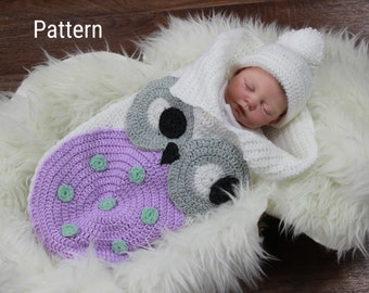 Crochet Pattern - Crochet Owl Pattern - Baby Owl Pattern - Owl Cocoon Pattern - Baby Crochet Owl Pattern - 3 Sizes - CP331 PDF