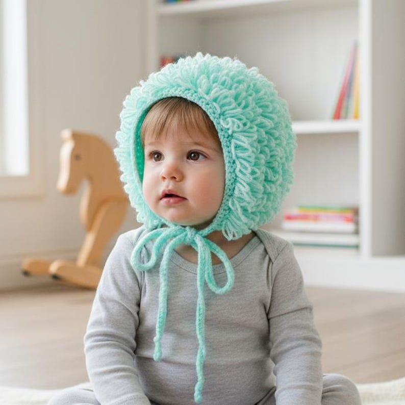 Crochet Baby Bonnet Pattern PDF | Newborn Loopy Stitch Hat | Vintage Style Baby Shower Gift | Easy DIY Crochet Pattern 209 image 6