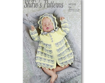 Crochet Pattern - Crochet Jacket Pattern - Matinee Pattern - Frilly Bonnet Pattern - Baby Jacket Pattern - 5 Sizes - CP218