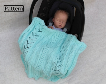 Knitting Pattern for Babies Blanket- Car Seat Blanket Pattern- Baby Afghan Pattern-Baby Blanket Knitting Pattern- Aran Yarn- PDF-KP582