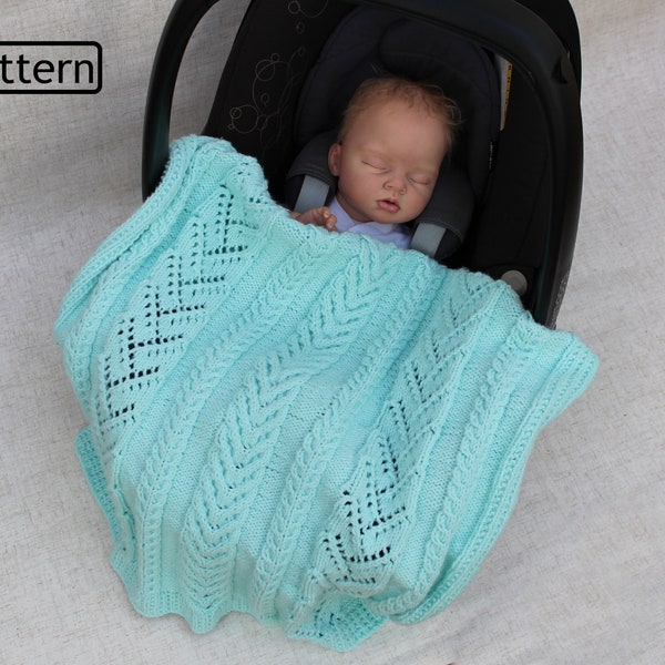 Knitting Pattern for Babies Blanket- Car Seat Blanket Pattern- Baby Afghan Pattern-Baby Blanket Knitting Pattern- Aran Yarn- PDF-KP582