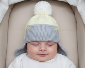 Knitting Pattern Child’s Beanie | Aviator Hat with Pom Pom | Easy Knit Winter Hat- 4 Sizes PDF KP564