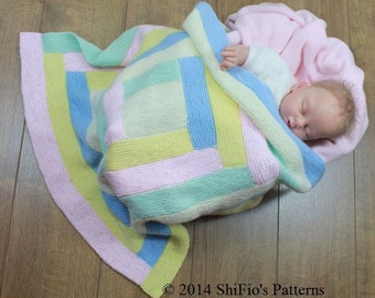 KNITTING PATTERN For Baby Log Cabin Blanket Pattern Blanket Afghan PDF 292 Digital Download