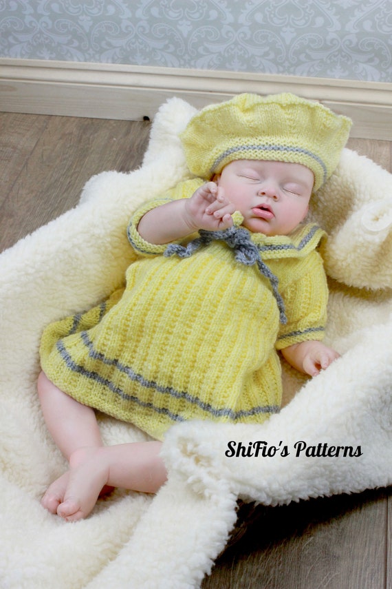 Knitting Pattern- Baby Sailor Dress - Beret- 0-3 Months- USA - UK - KP186 - Etsy Knitting Pattern- Baby Sailor Dress - Beret- 0-3 Months- USA - UK - KP186 - Etsy