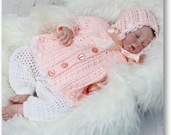 Crochet Pattern Baby outfit- Baby Matinee Jacket pattern - Trouser Crochet Pattern - Baby Hat Pattern- Crochet Baby Bonnet - CP23