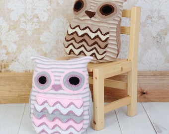 KNITTING PATTERN For Owl Cushion cover -  knitted owl pillow cover - owl pyjama case -  KP239 Digital Download