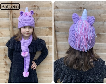 Crochet Pattern - Crochet Hat Pattern - Unicorn Pattern - Scarf  Pattern - Baby, Toddler, Child, Adult Pattern - 4 Sizes - CP461