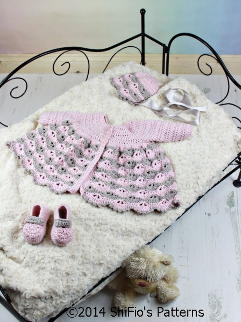 CROCHET PATTERN For Baby Matinee Jacket, Hat & Shoes PDF 278 Digital Download image 4