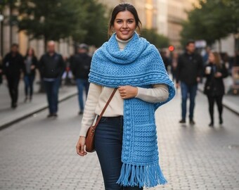 Crochet Pattern - Crochet Pocket Scarf Pattern - Wrap with Pockets Pattern - Boho Chunky Crochet Shawl with Fringe Pattern - CP425