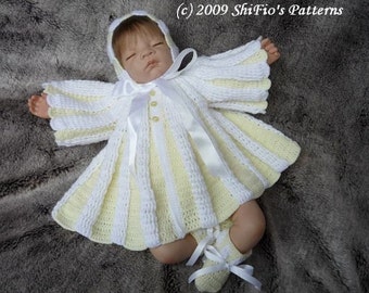 CROCHET PATTERN For Pleated Matinee Jacket, Bonnet & Booties PDF 104 Digital Download