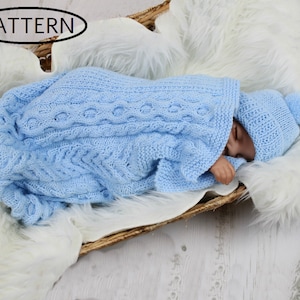 KNITTING PATTERN For Cuddle Cable Cocoon, Papoose, Hat Knitting Pattern in 2 Sizes PDF 318 Digital Download
