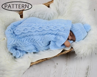 KNITTING PATTERN For Cuddle Cable Cocoon, Papoose, Hat Knitting Pattern in 2 Sizes PDF 318 Digital Download