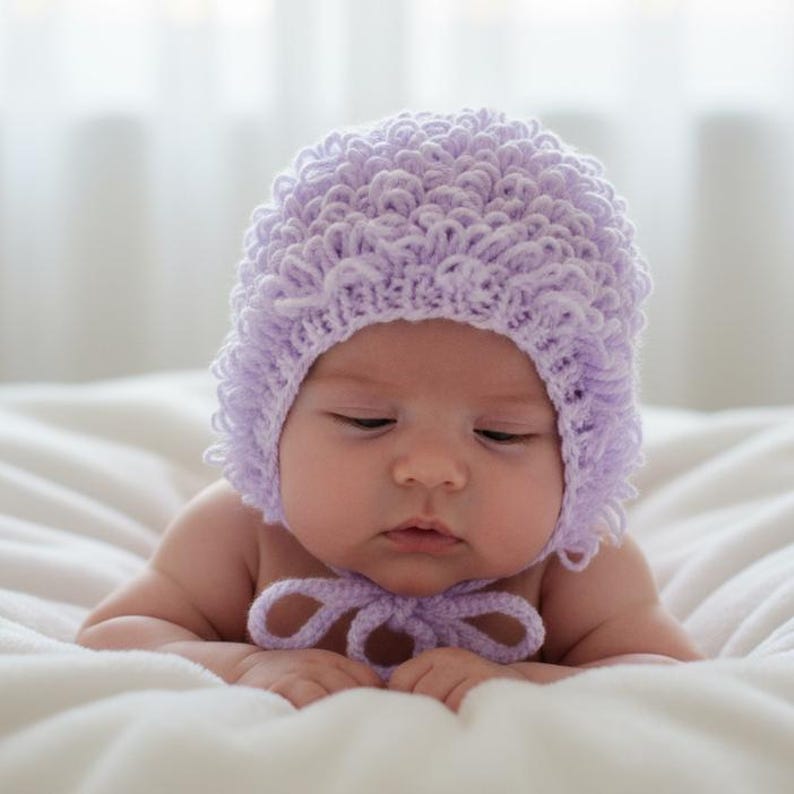 Crochet Baby Bonnet Pattern PDF | Newborn Loopy Stitch Hat | Vintage Style Baby Shower Gift | Easy DIY Crochet Pattern 209 image 9