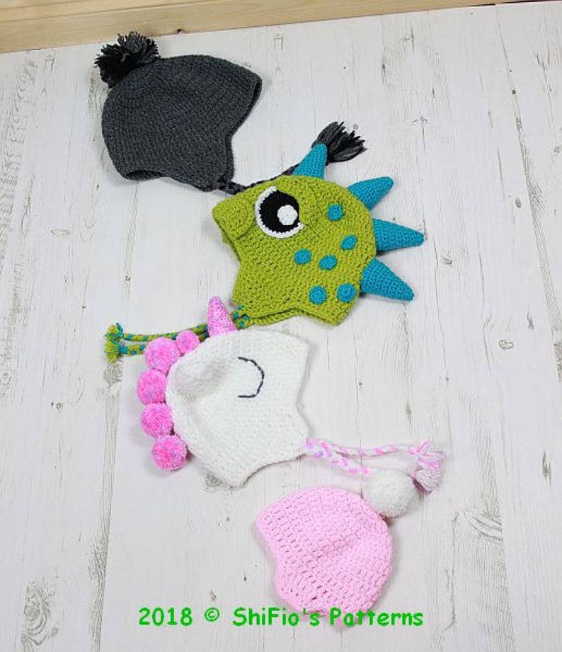 CROCHET PATTERN For Unicorn, Dinosaur, Dragon Hat Beanie in 4 Sizes baby, toddler, child, adult PDF 361 Digital Download image 2