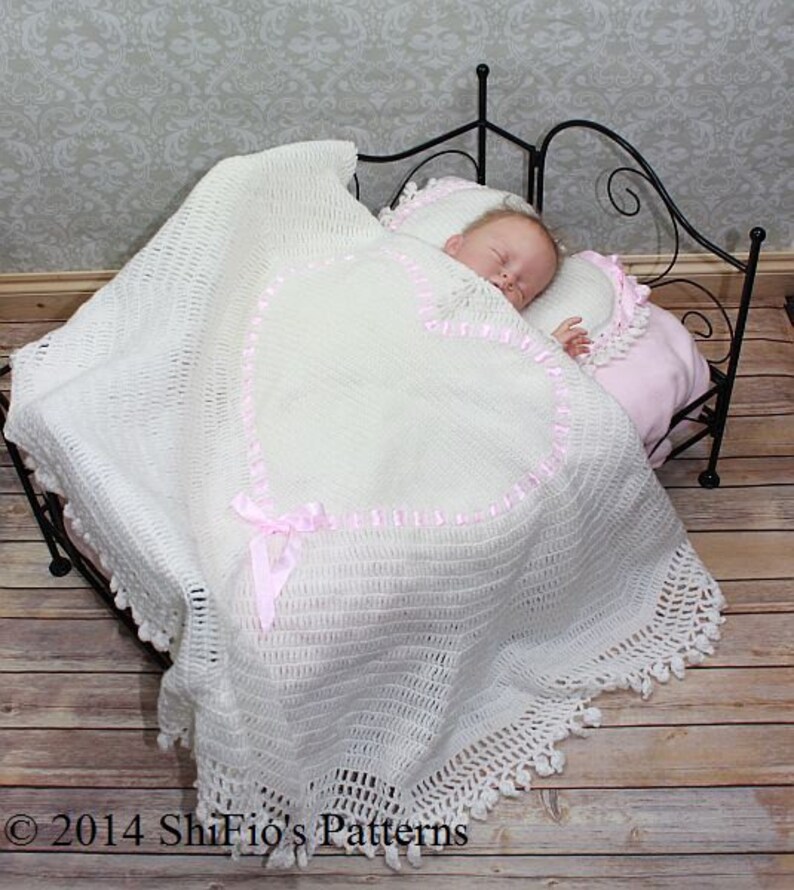 CROCHET PATTERN for Heart Christening Shawl & Cushion PDF 98 Etsy