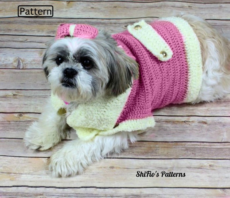 CROCHET PATTERN For Dog Jacket Clothes Coat with Bow in 4 Sizes PDF 179 Digital Download Bild 1