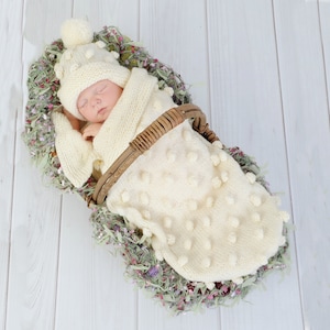 KNITTING PATTERN For Baby Bobble Cocoon, Papoose & Hat in 2 Sizes PDF 128 Digital Download