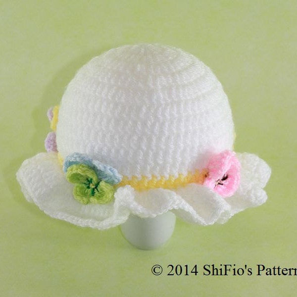 Crochet Pattern For Flower Easter Bonnet Hat in 5 Sizes, Preemie, Newborn, Toddler, Child  USA, UK PDF 276e
