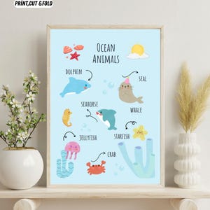 Ocean Animals Poster-Montessori Materials-Montessori Educational Posters-Nursery Wall Decor-Playroom Decor-Preschool-DIGITAL DOWNLOAD