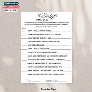 Jeu de baby shower Family Feud - Jeux de baby shower à imprimer - Jeu de baby shower neutre en termes de genre - Jeu de baby shower pour invités