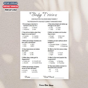 Gioco a quiz per baby shower / Quiz divertente per la rivelazione del sesso del bambino / Giochi per baby shower / Modello a quiz per baby shower / Domande a quiz