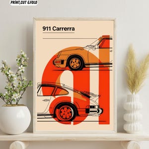 911 Carrera Poster – Retro Porsche Wall Art,Porsche 911 Poster, Porsche Wall Art, German Car Wall Art, Classic Car Illustration Print