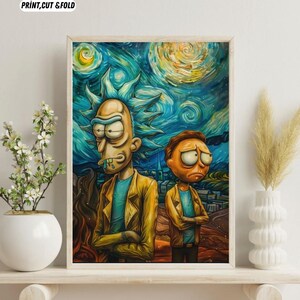 Arte mural de Rick y Morty: Noche estrellada, póster de la película, Rick y Morty, Vincent van Gogh: Noche estrellada/Paisaje, descarga digital