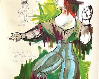 Bjorn Wiinblad Signed Art Print Portrait Danish 1982 Permild & Rosengreen