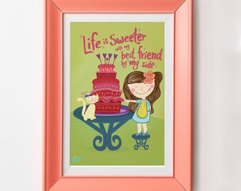Girl's Room Decor Artwork Girl and Cat Gift for Cat Lover Cat Lover's Room Decor Cat and Girl Friendship Poster Themed Gift for Cat Mama