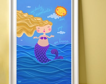 Mermaid Digital Art Decoration for Teens Room Yoga Lover Room Decor Colorful Mermaid Poster for Home Office Digital Illustration to Decorate