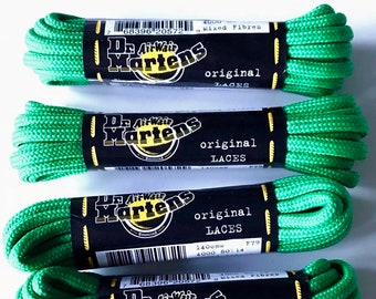 Pair of Original DR MARTENS Air Wair Shoelaces / Boot Laces - Plain Green - New / Vintage Stock - 4mm Round Cord x 140cm