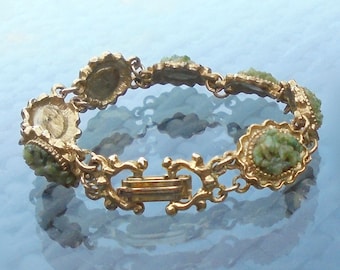 Bracelet vintage doré avec pépites d'agate verte – Bijoux fantaisie