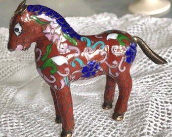 Miniature Cloisonné Horse Figure - Intricately Enamelled Metal - Floral and Swirls Pattern