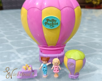 Vintage Polly Pocket Up Up and Away Hot Air Balloon 100% Complete Happy Holidays 1997 Pink Yellow Compact Bluebird Toys