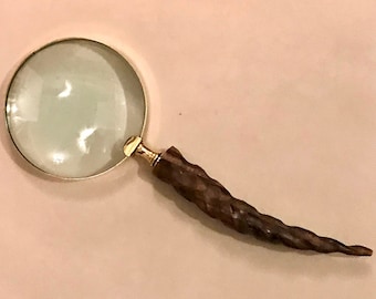 Vintage Style Magnifying Glass - Large - Gold Frame, Dark Wood Handle