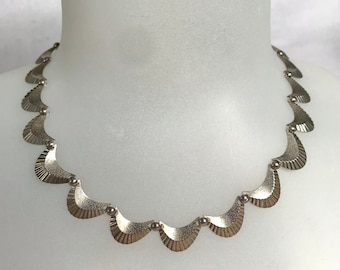 Vintage 70s Sterling Silver Collar Necklace. Swags or Waves design.